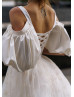 Open Shoulder Satin Tulle Short Wedding Dress